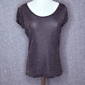 Vintage Susan Lawrence Black Metallic Top Women's Small Sparkle Evening Blouse
